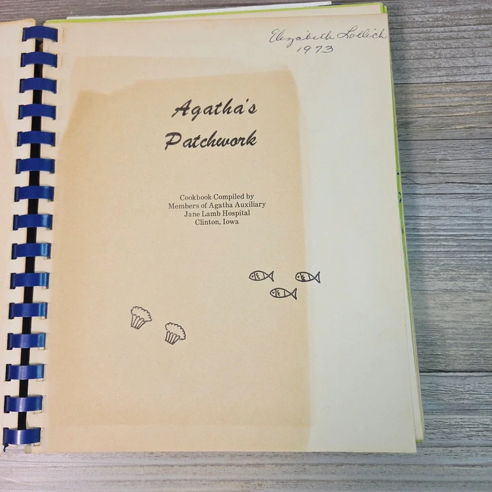 Agatha's Patchwork 1973 Vtg Iowa Community Cookbook‎ Jane Lamb Hospital Spiral